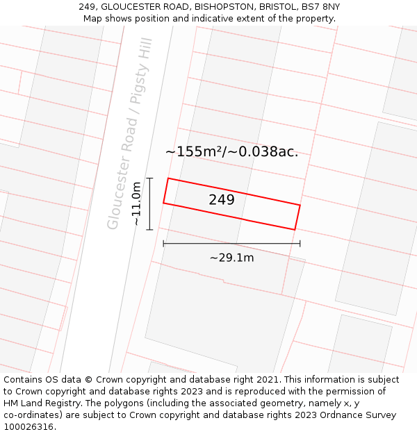 249, GLOUCESTER ROAD, BISHOPSTON, BRISTOL, BS7 8NY: Plot and title map