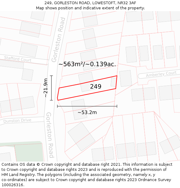 249, GORLESTON ROAD, LOWESTOFT, NR32 3AF: Plot and title map