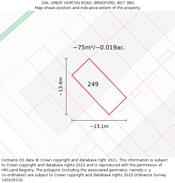249, GREAT HORTON ROAD, BRADFORD, BD7 3BG: Plot and title map