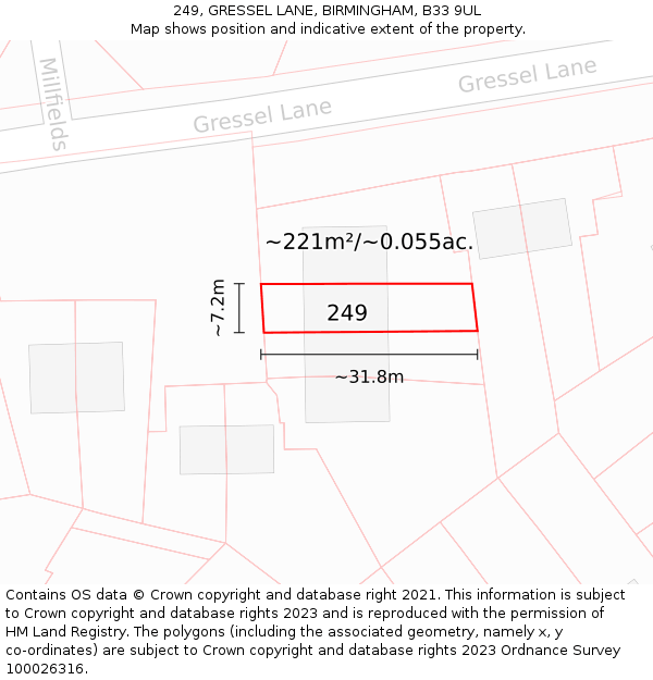 249, GRESSEL LANE, BIRMINGHAM, B33 9UL: Plot and title map
