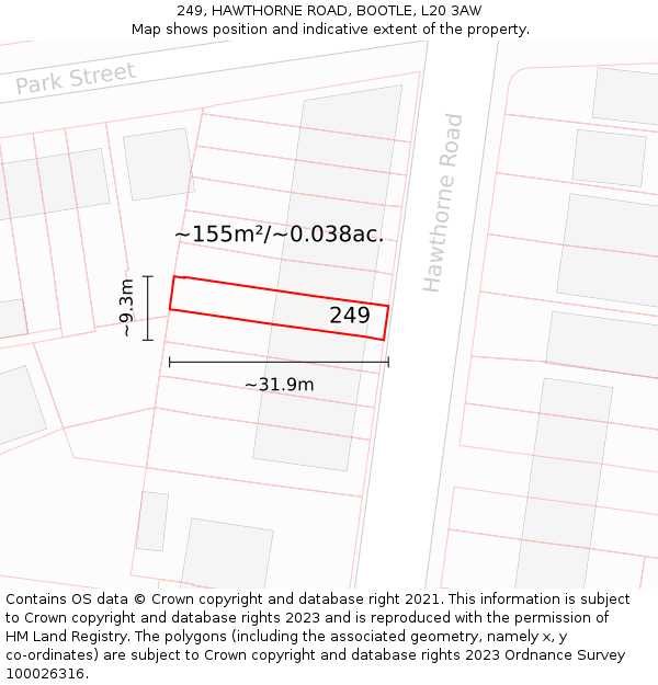 249, HAWTHORNE ROAD, BOOTLE, L20 3AW: Plot and title map