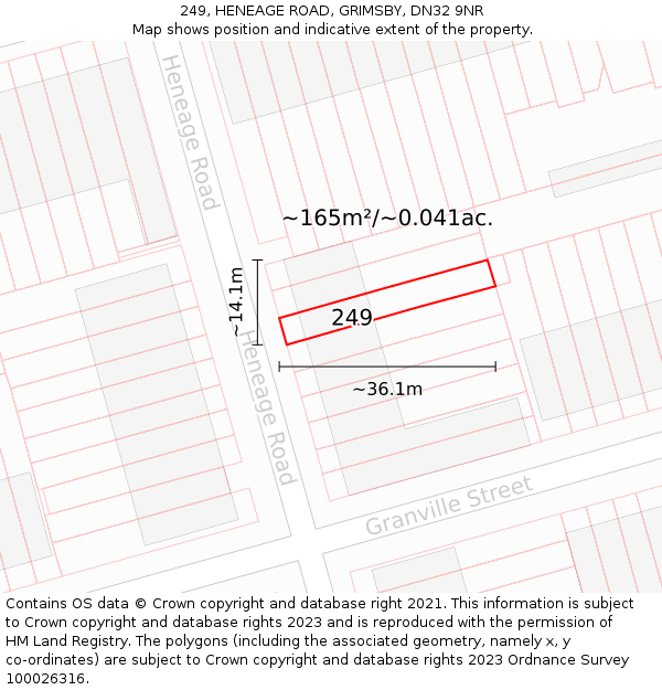 249, HENEAGE ROAD, GRIMSBY, DN32 9NR: Plot and title map