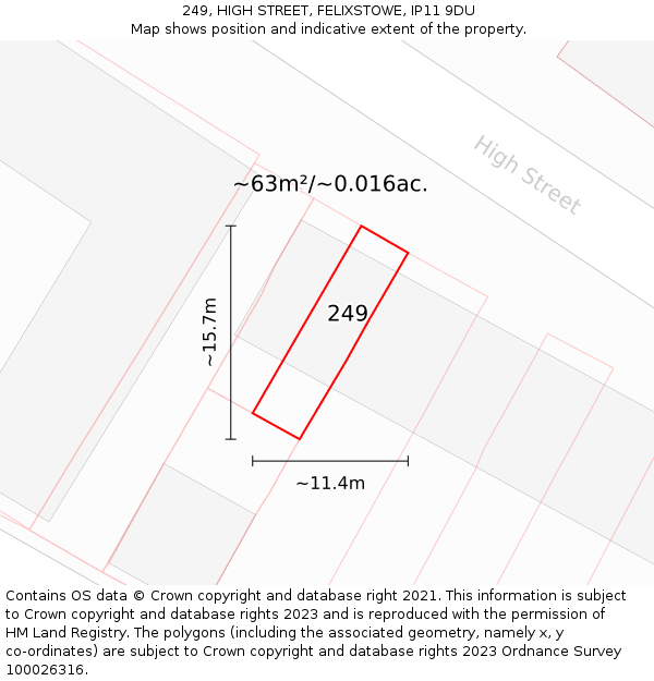 249, HIGH STREET, FELIXSTOWE, IP11 9DU: Plot and title map