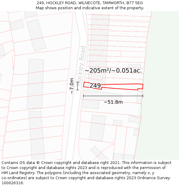 249, HOCKLEY ROAD, WILNECOTE, TAMWORTH, B77 5EG: Plot and title map