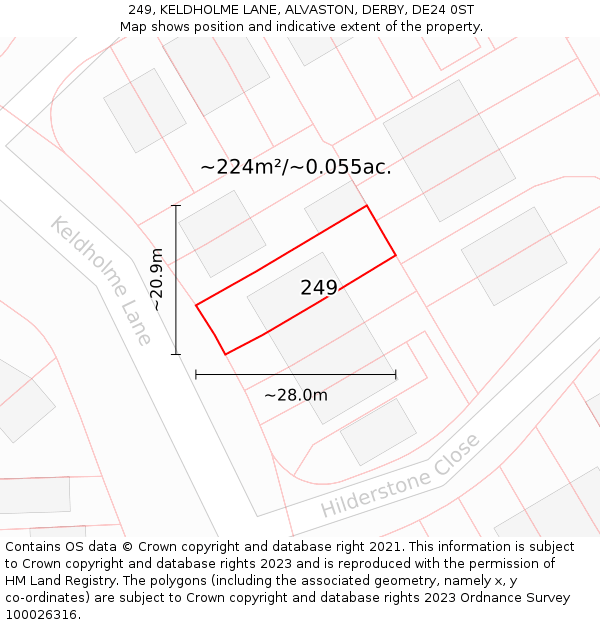 249, KELDHOLME LANE, ALVASTON, DERBY, DE24 0ST: Plot and title map
