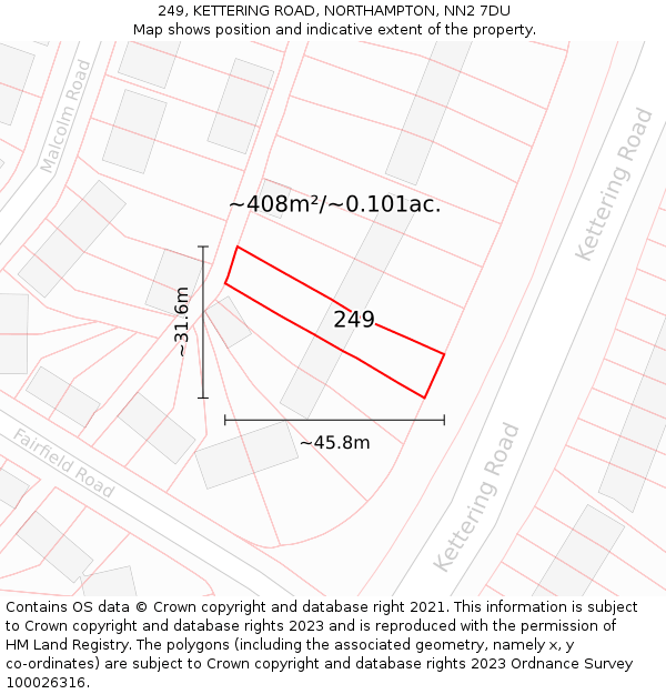 249, KETTERING ROAD, NORTHAMPTON, NN2 7DU: Plot and title map