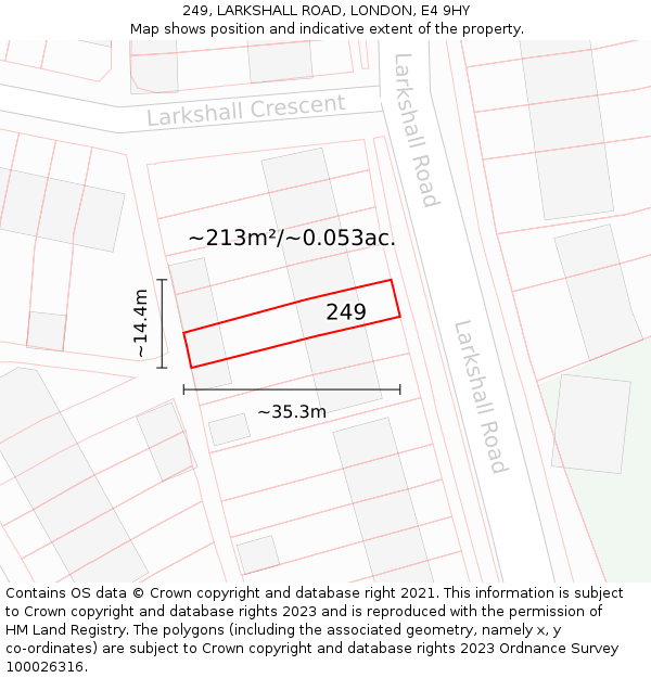 249, LARKSHALL ROAD, LONDON, E4 9HY: Plot and title map