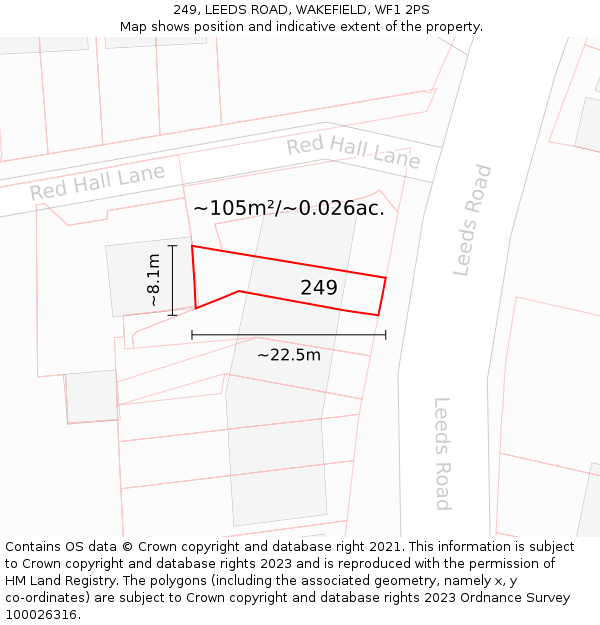 249, LEEDS ROAD, WAKEFIELD, WF1 2PS: Plot and title map