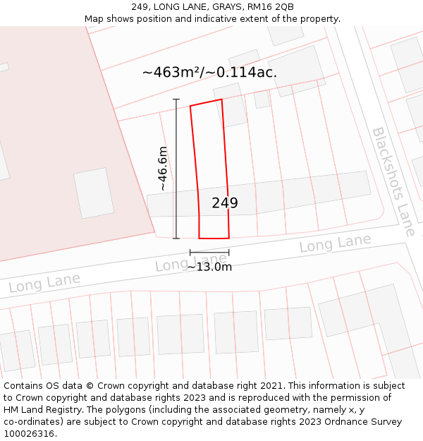 249, LONG LANE, GRAYS, RM16 2QB: Plot and title map