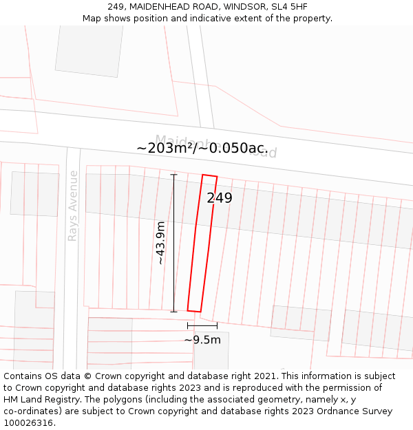 249, MAIDENHEAD ROAD, WINDSOR, SL4 5HF: Plot and title map