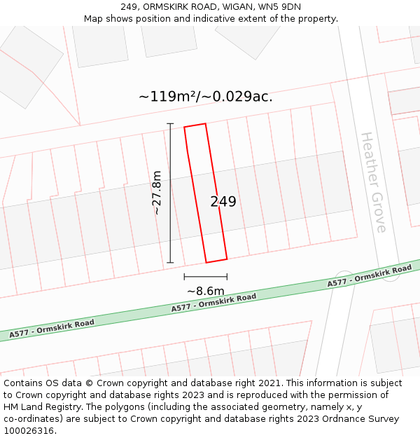 249, ORMSKIRK ROAD, WIGAN, WN5 9DN: Plot and title map