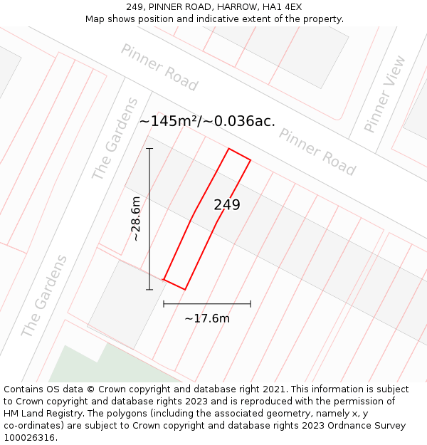249, PINNER ROAD, HARROW, HA1 4EX: Plot and title map