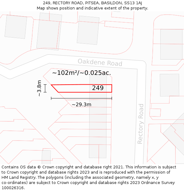 249, RECTORY ROAD, PITSEA, BASILDON, SS13 1AJ: Plot and title map