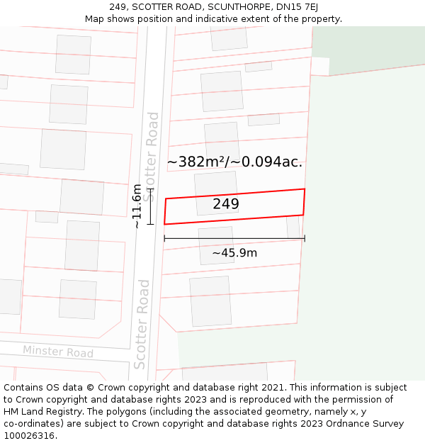 249, SCOTTER ROAD, SCUNTHORPE, DN15 7EJ: Plot and title map