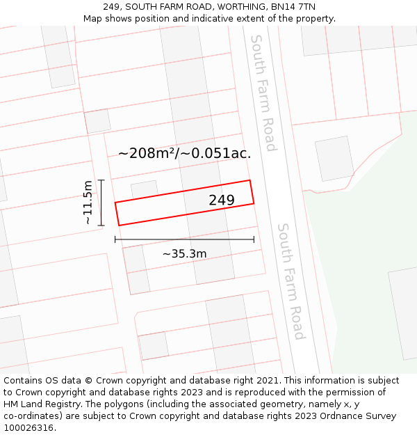 249, SOUTH FARM ROAD, WORTHING, BN14 7TN: Plot and title map
