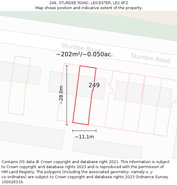 249, STURDEE ROAD, LEICESTER, LE2 9FZ: Plot and title map