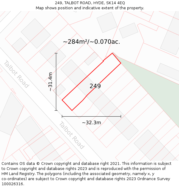 249, TALBOT ROAD, HYDE, SK14 4EQ: Plot and title map