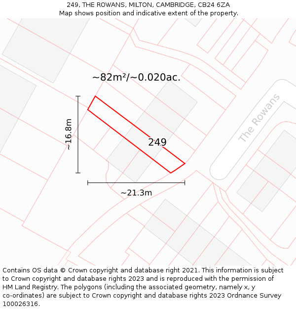 249, THE ROWANS, MILTON, CAMBRIDGE, CB24 6ZA: Plot and title map