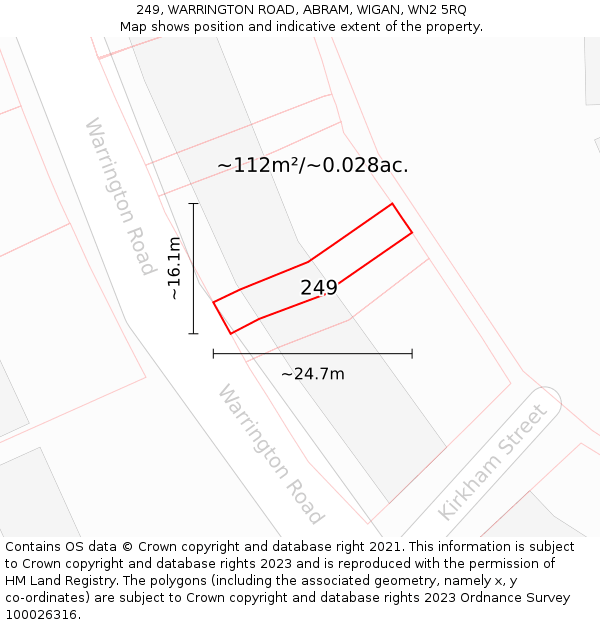 249, WARRINGTON ROAD, ABRAM, WIGAN, WN2 5RQ: Plot and title map