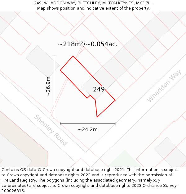 249, WHADDON WAY, BLETCHLEY, MILTON KEYNES, MK3 7LL: Plot and title map