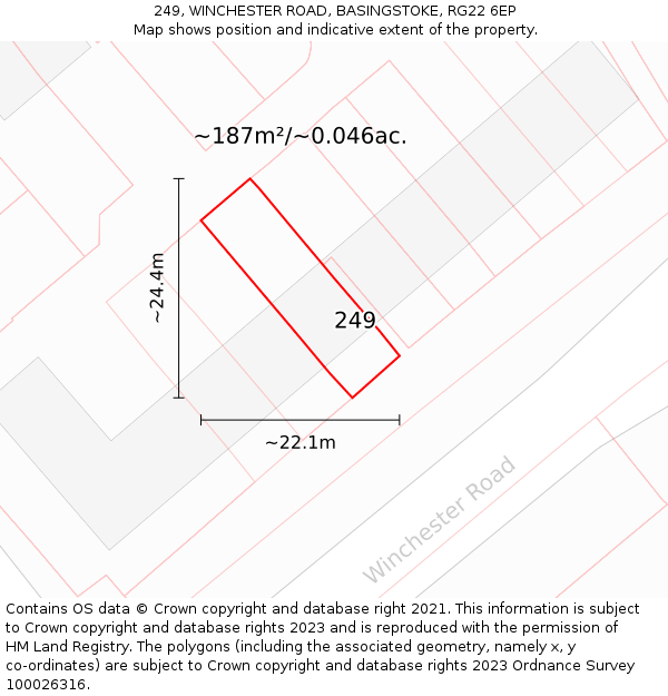 249, WINCHESTER ROAD, BASINGSTOKE, RG22 6EP: Plot and title map