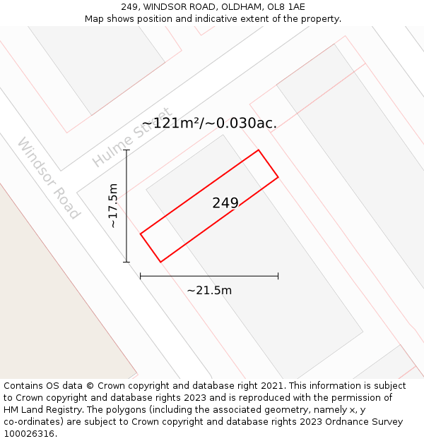249, WINDSOR ROAD, OLDHAM, OL8 1AE: Plot and title map