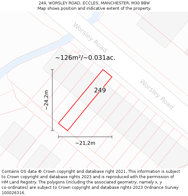 249, WORSLEY ROAD, ECCLES, MANCHESTER, M30 8BW: Plot and title map