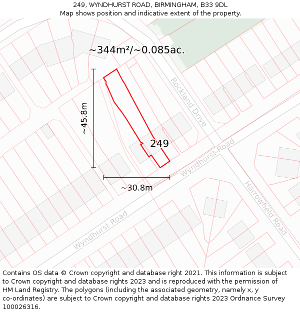 249, WYNDHURST ROAD, BIRMINGHAM, B33 9DL: Plot and title map