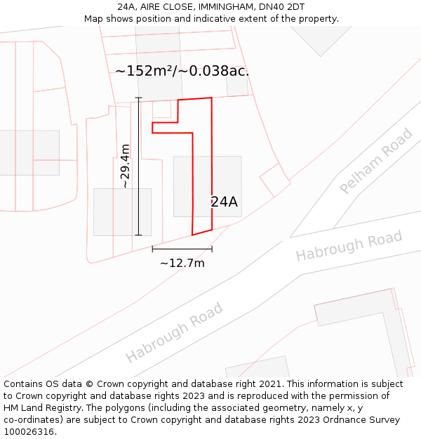 24A, AIRE CLOSE, IMMINGHAM, DN40 2DT: Plot and title map