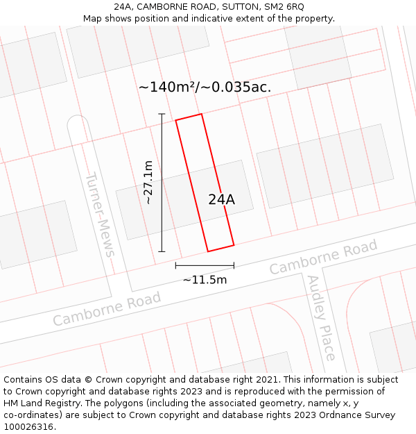 24A, CAMBORNE ROAD, SUTTON, SM2 6RQ: Plot and title map