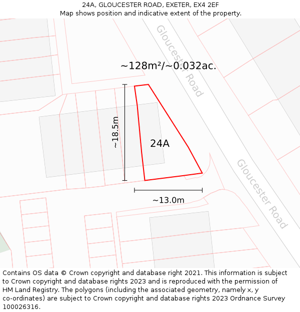 24A, GLOUCESTER ROAD, EXETER, EX4 2EF: Plot and title map