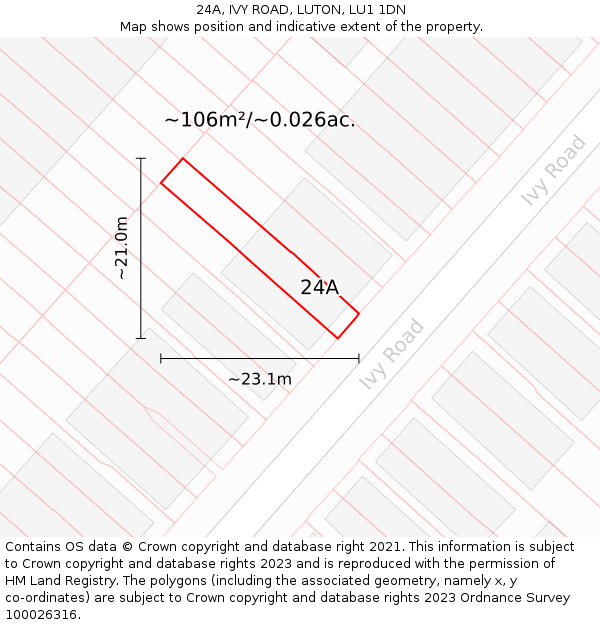 24A, IVY ROAD, LUTON, LU1 1DN: Plot and title map