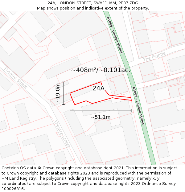 24A, LONDON STREET, SWAFFHAM, PE37 7DG: Plot and title map