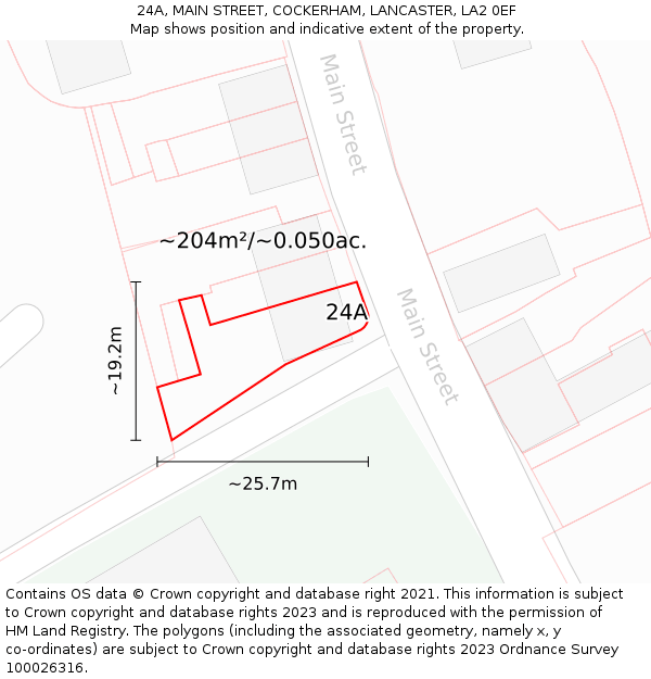 24A, MAIN STREET, COCKERHAM, LANCASTER, LA2 0EF: Plot and title map
