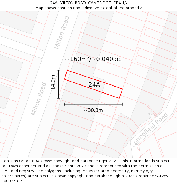 24A, MILTON ROAD, CAMBRIDGE, CB4 1JY: Plot and title map