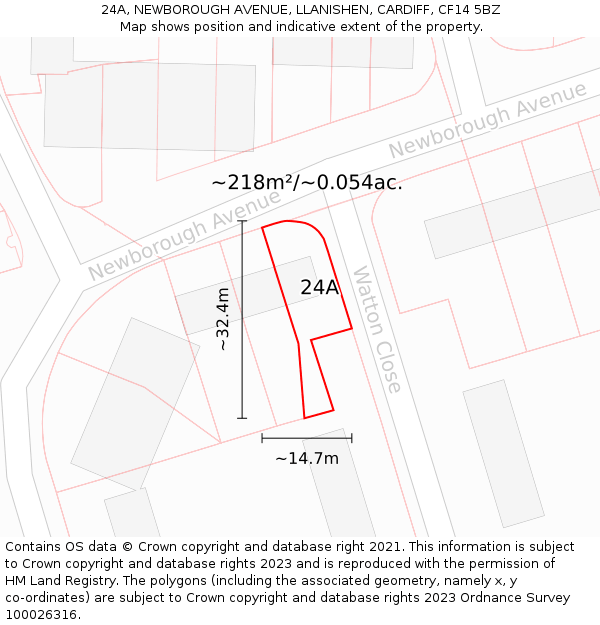 24A, NEWBOROUGH AVENUE, LLANISHEN, CARDIFF, CF14 5BZ: Plot and title map