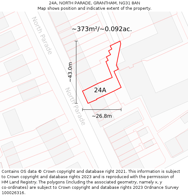 24A, NORTH PARADE, GRANTHAM, NG31 8AN: Plot and title map