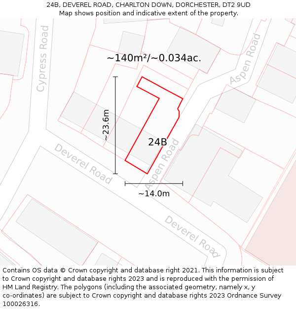 24B, DEVEREL ROAD, CHARLTON DOWN, DORCHESTER, DT2 9UD: Plot and title map