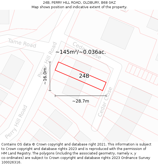 24B, PERRY HILL ROAD, OLDBURY, B68 0AZ: Plot and title map