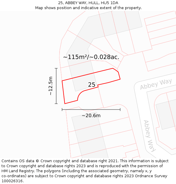 25, ABBEY WAY, HULL, HU5 1DA: Plot and title map