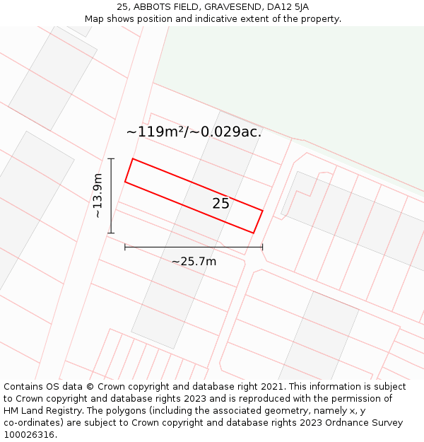 25, ABBOTS FIELD, GRAVESEND, DA12 5JA: Plot and title map