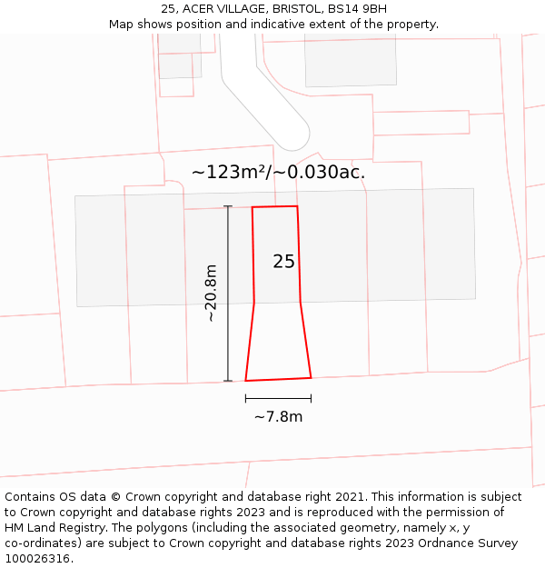 25, ACER VILLAGE, BRISTOL, BS14 9BH: Plot and title map