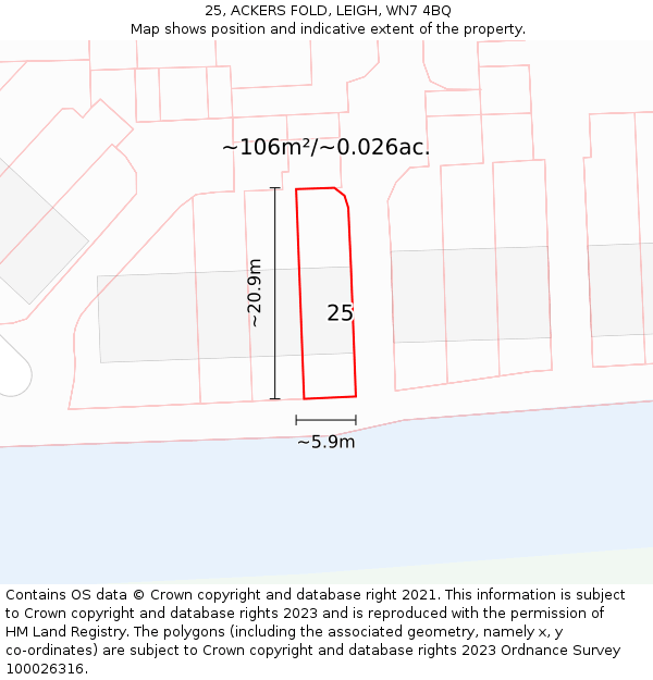 25, ACKERS FOLD, LEIGH, WN7 4BQ: Plot and title map