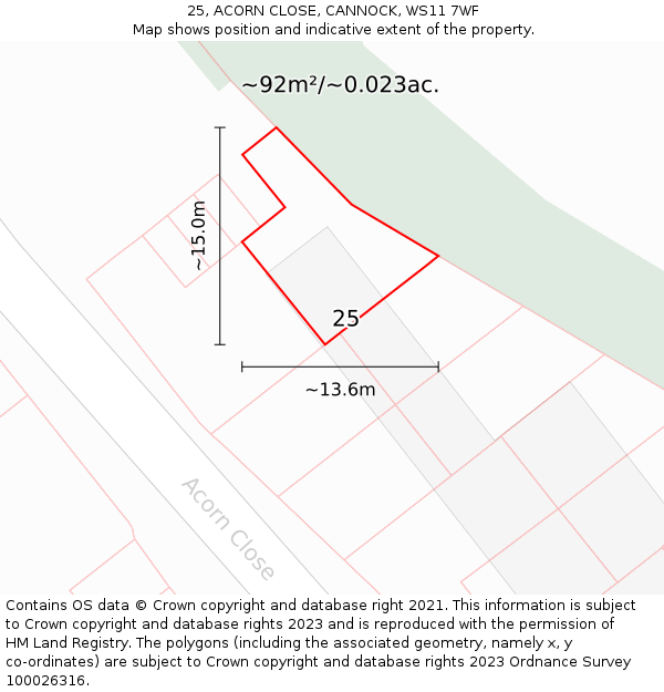 25, ACORN CLOSE, CANNOCK, WS11 7WF: Plot and title map