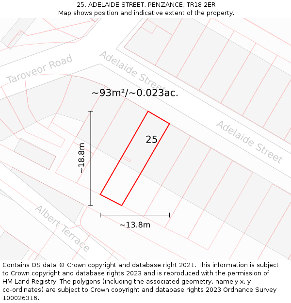 25, ADELAIDE STREET, PENZANCE, TR18 2ER: Plot and title map