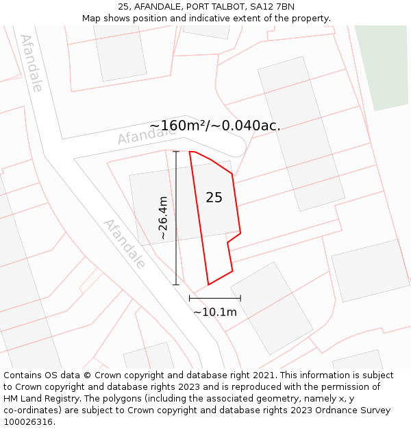 25, AFANDALE, PORT TALBOT, SA12 7BN: Plot and title map