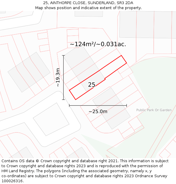 25, AINTHORPE CLOSE, SUNDERLAND, SR3 2DA: Plot and title map