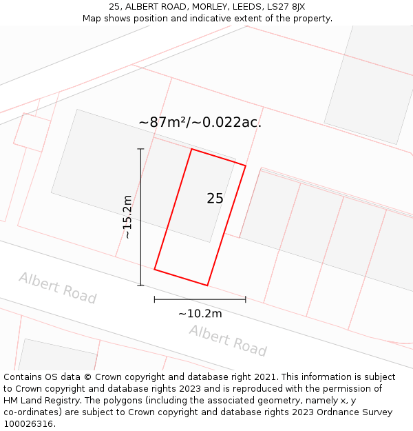 25, ALBERT ROAD, MORLEY, LEEDS, LS27 8JX: Plot and title map