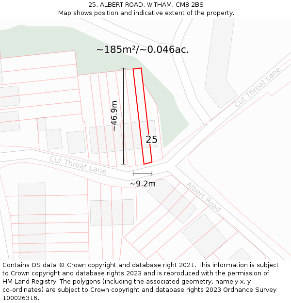 25, ALBERT ROAD, WITHAM, CM8 2BS: Plot and title map