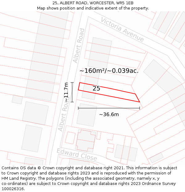 25, ALBERT ROAD, WORCESTER, WR5 1EB: Plot and title map